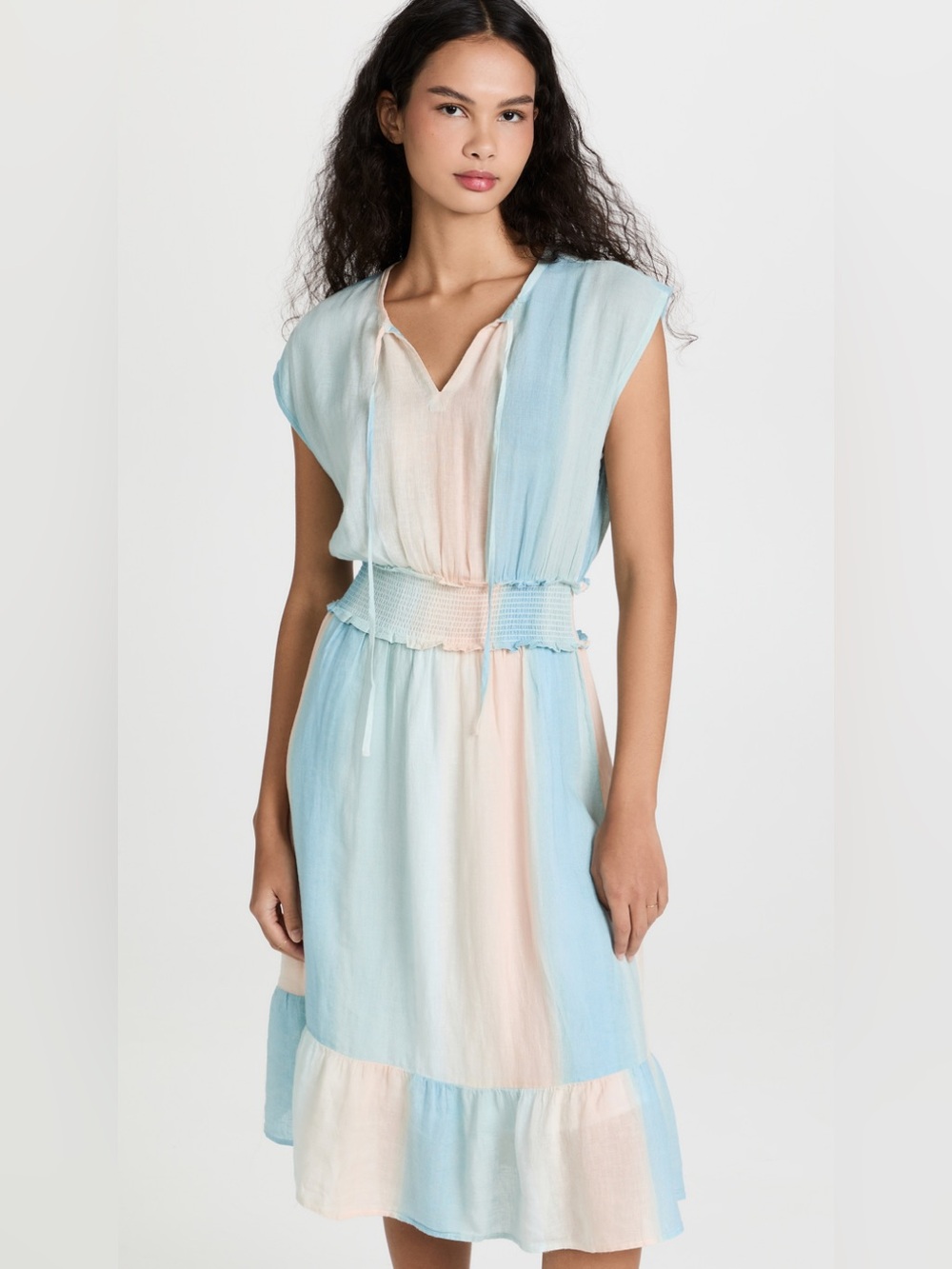 Rails Ashlyn Pastel Blue and Peach Tiered Sheer Linen Swim Cover Dress Sz XL New